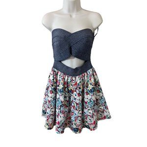 Love Culture Denim Tube Fit and flare Floral Cutout Mini Large Dress